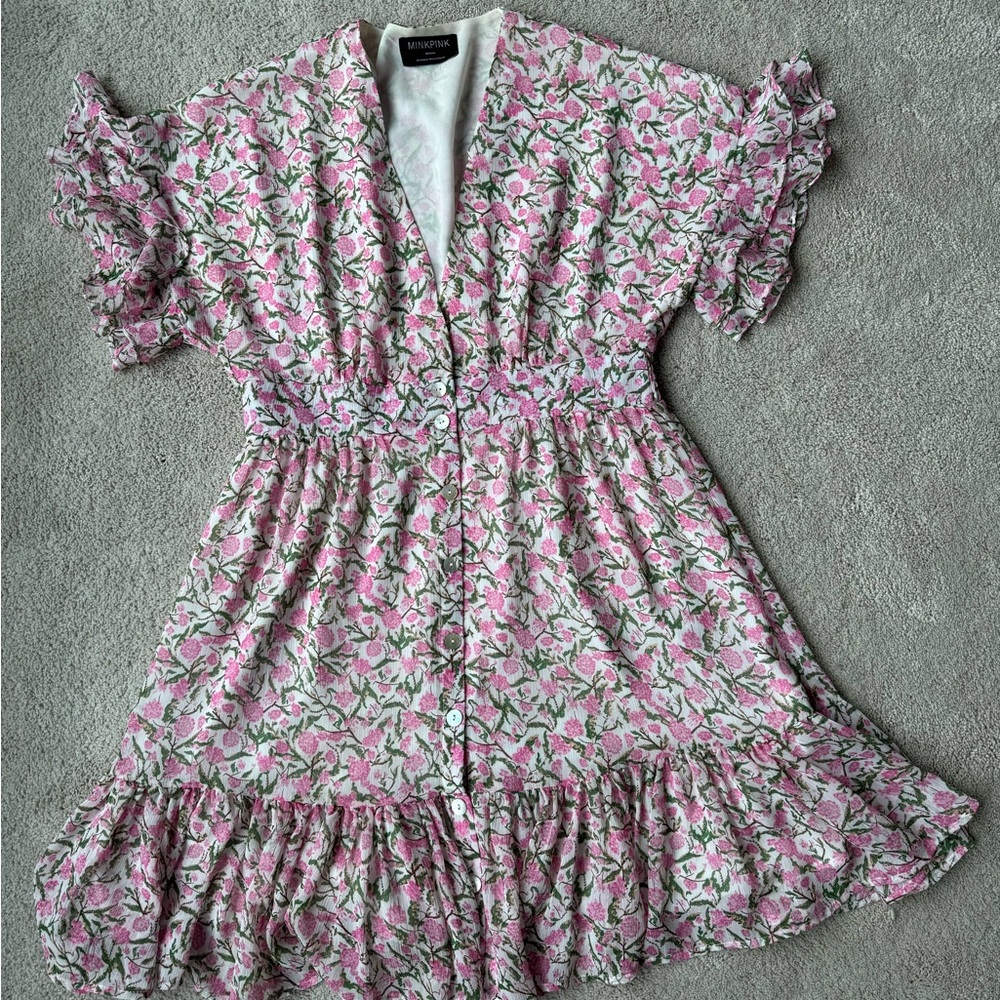 MinkPink Liberty Mini Dress - Pink Floral Button-Down Dress